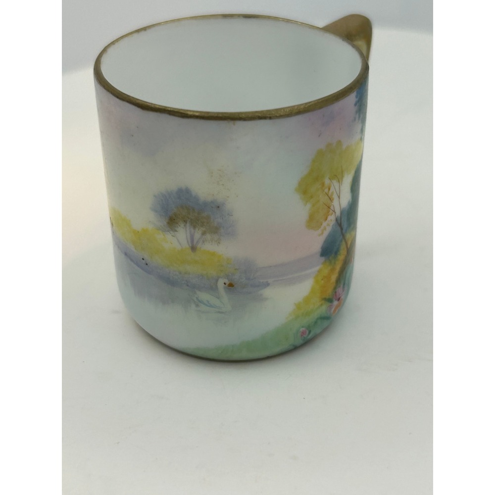Hand Painted Porcelain Demitasse Cup & Saucer Set Swan Lake Landscape JAPAN - Picture 8 of 15